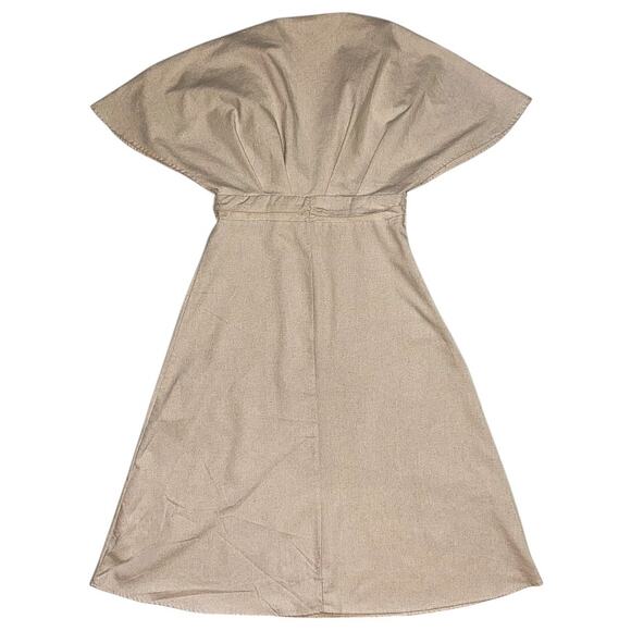 Cider Linen Blend V-Neck Solid Ruffle Ruched Midi Dress Women's 10 - Picture 7 of 10